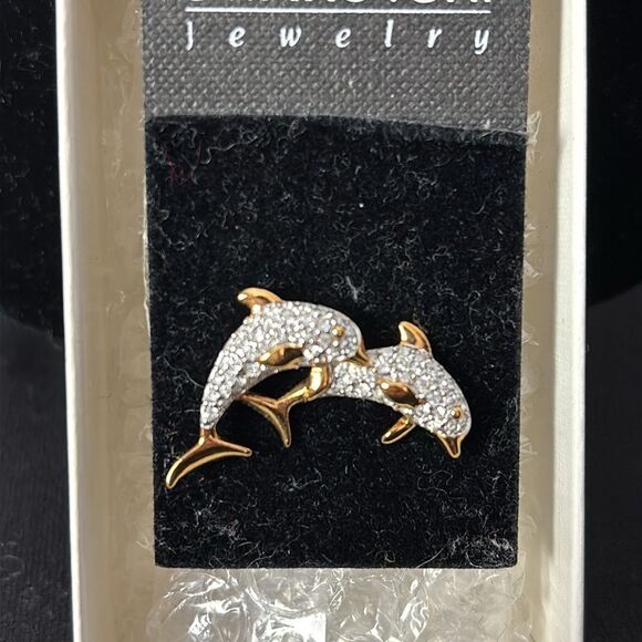 Swarovski New In Box Double Dolphins Pin - Picture 2 of 5